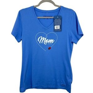 Life is Good Mom Crusher Tee Shirt V-Neck Ladybug Heart Mother's Day Ladybug NWT